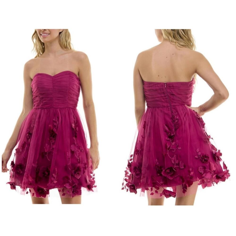 BCX Sz 9 Fuchsia‎ Fairy Flowy Floral Applique Romantic Feminine Chiffon Dress